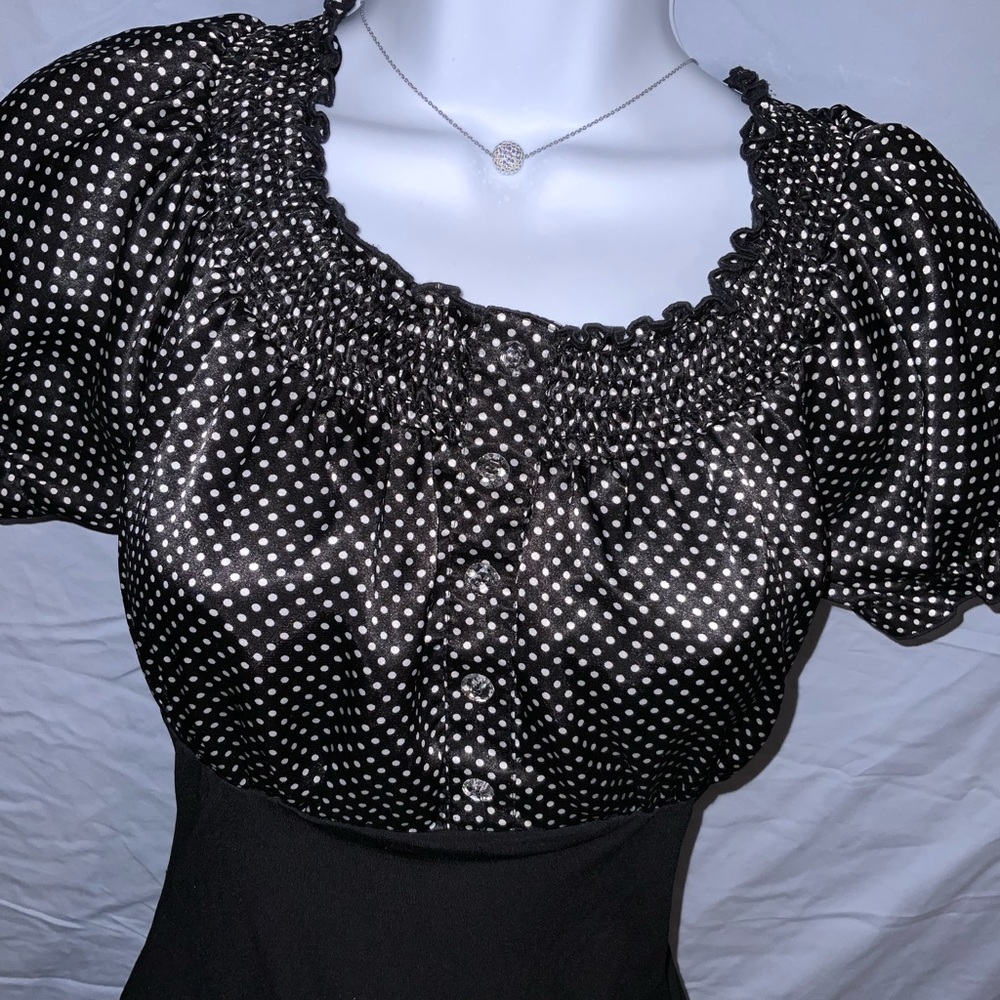 Gorgeous Women’s dressy black polka dot blouse